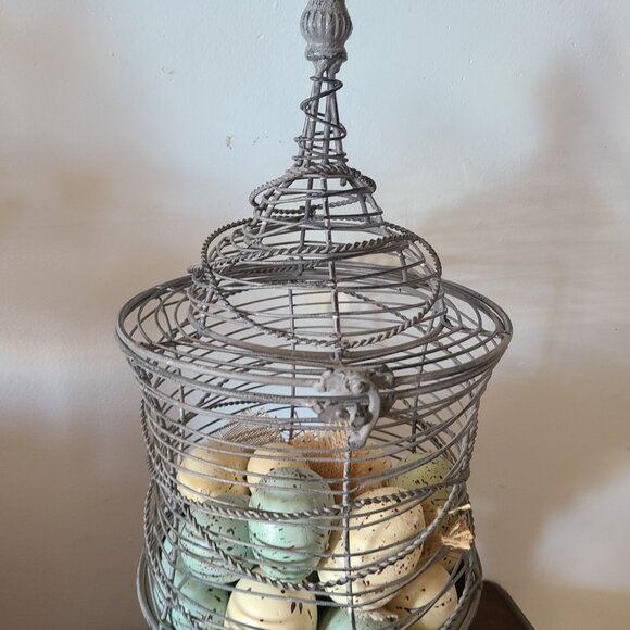 Gray Metal Birdcage Style Free Standing Decor & Eggs Farmhouse Dome Opening Top - Picture 5 of 5